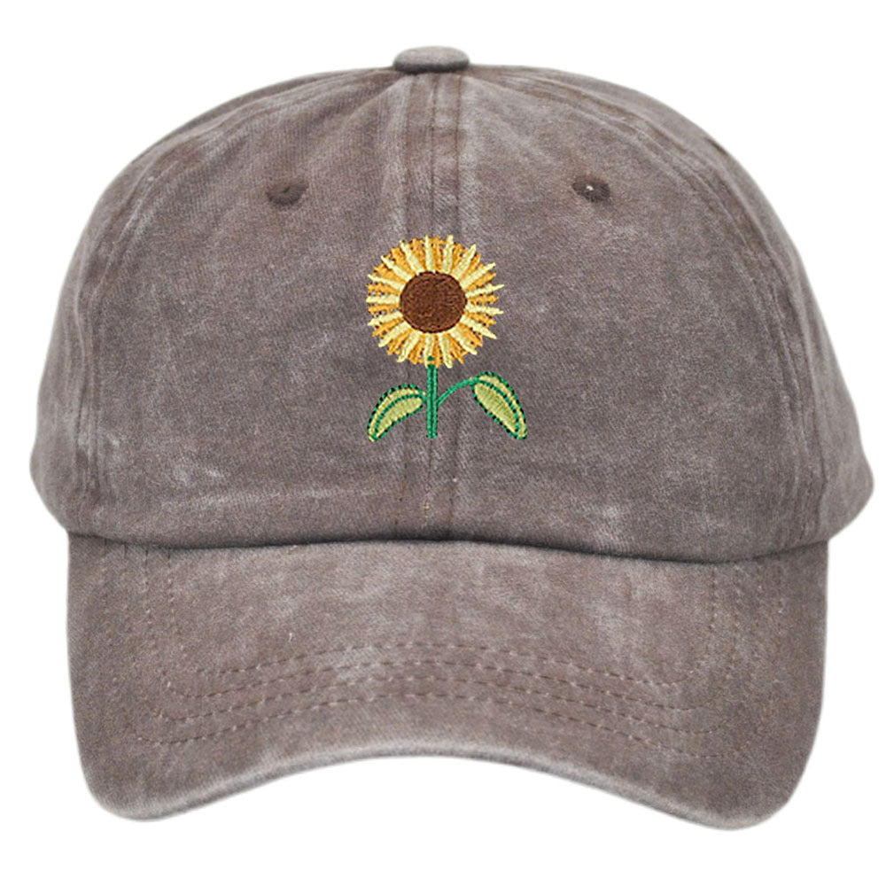 Wholesale Cotton Sunflower Embroidered Baseball Cap